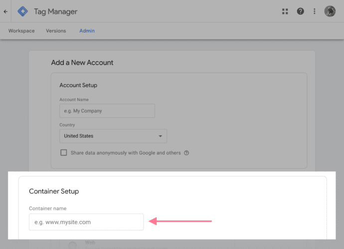 GTM container setup