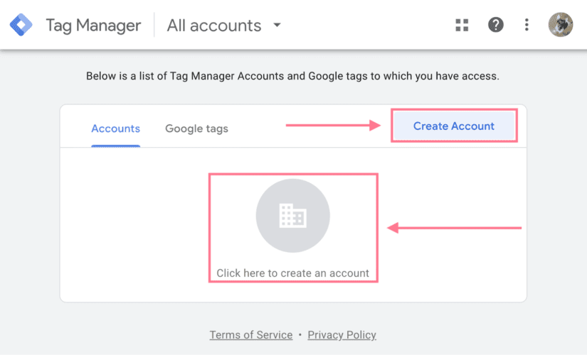 GTM create account
